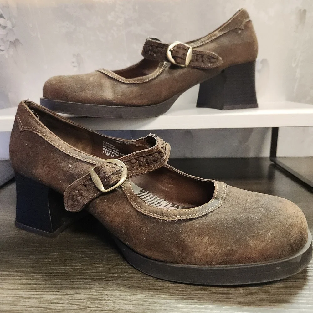 Vtg Mudd Y2K Brown Plaid Chunky Heel Platform Mary Jane *Fit Size 9/10 RARE 90's